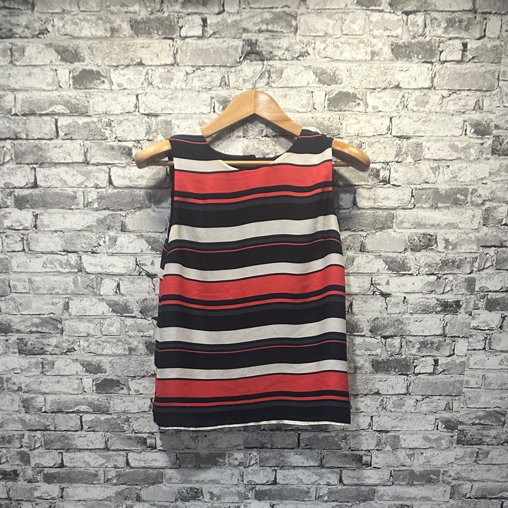 EUC Banana Republic Striped Sleeveless Blouse Red, Black, White Size Medium